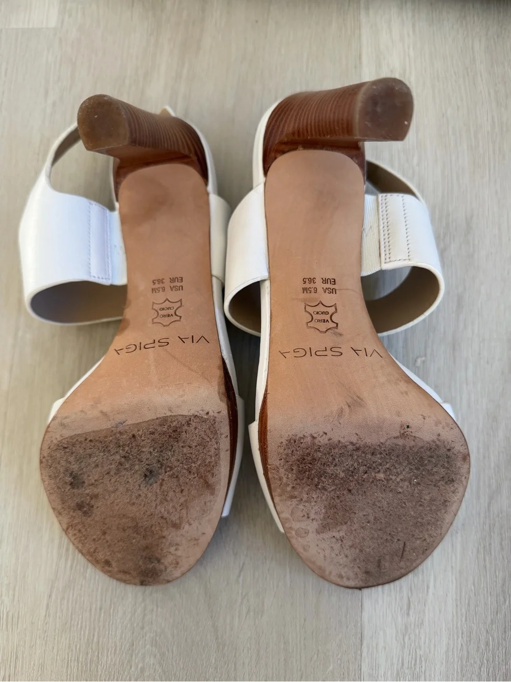 Via Spiga White Leather Sandals with Wood Heel